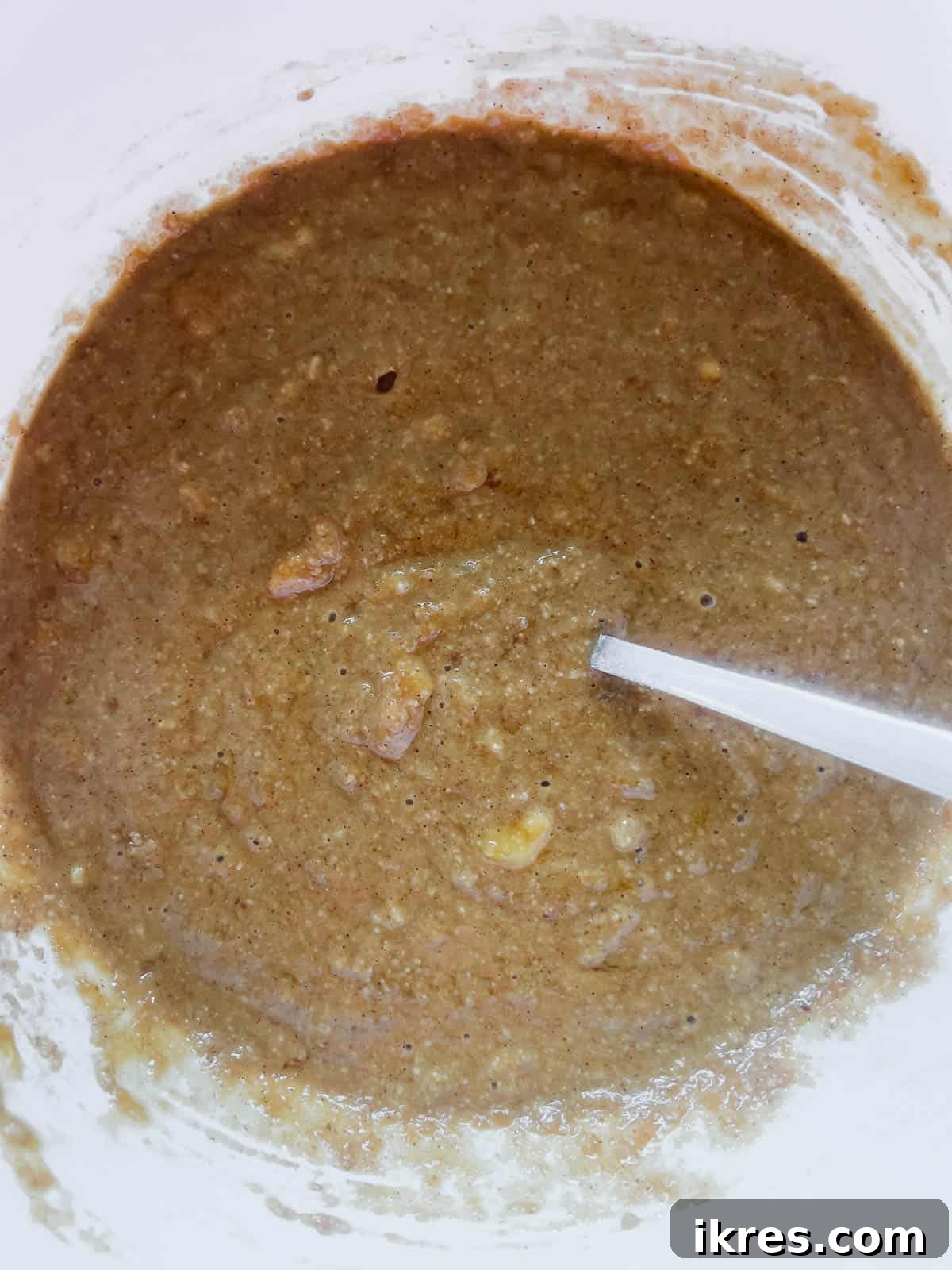 Paleo Banana Bread Grain and Dairy Free 8 Wet and dry ingredients combined to form banana bread batter.
