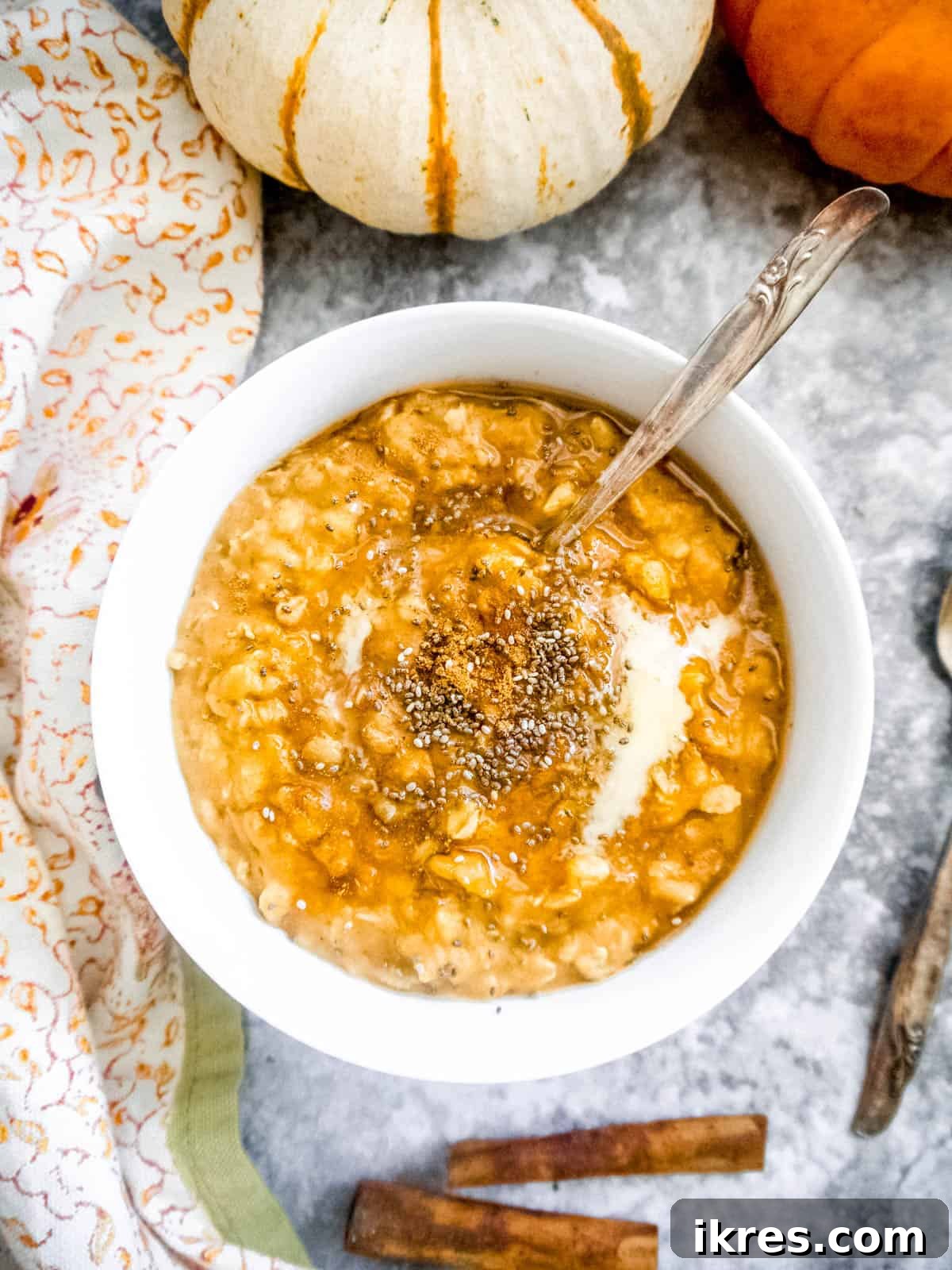 Radiant Pumpkin Collagen Oats 3 Collagen oatmeal made with pumpkin puree, cinnamon, and a sprinkle of seeds, ready to be enjoyed.