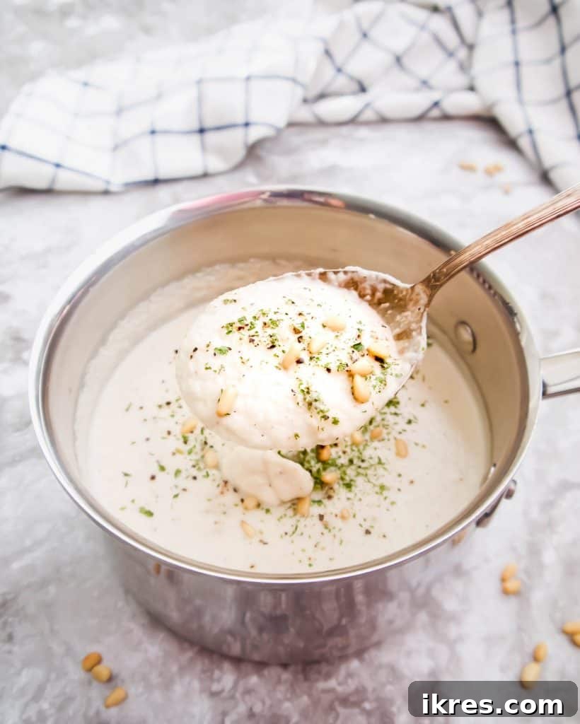 Silky Dairy Free Cauliflower Pine Nut Sauce Paleo Whole30 3 Dairy-Free Cauliflower Pine Nut Sauce: A healthy, creamy alternative
