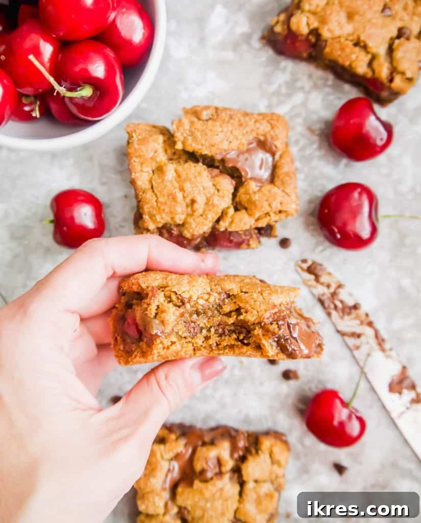Paleo Gluten-Free Cherry Chocolate Chip Squares 4 Ingredients for Paleo Gluten-Free Chocolate Chip Cherry Cookie Bars laid out on a kitchen counter.