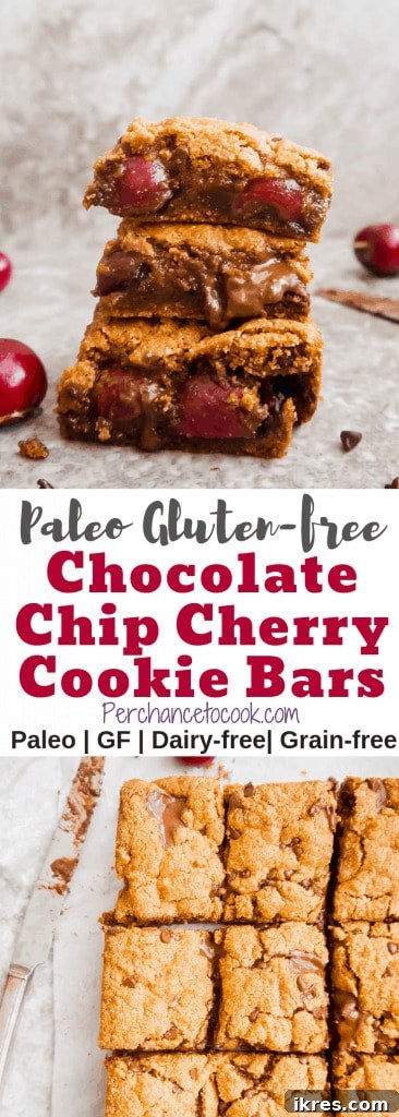 Paleo Gluten-Free Cherry Chocolate Chip Squares 8 A stack of Paleo Gluten-Free Chocolate Chip Cherry Cookie Bars, ready to be enjoyed.