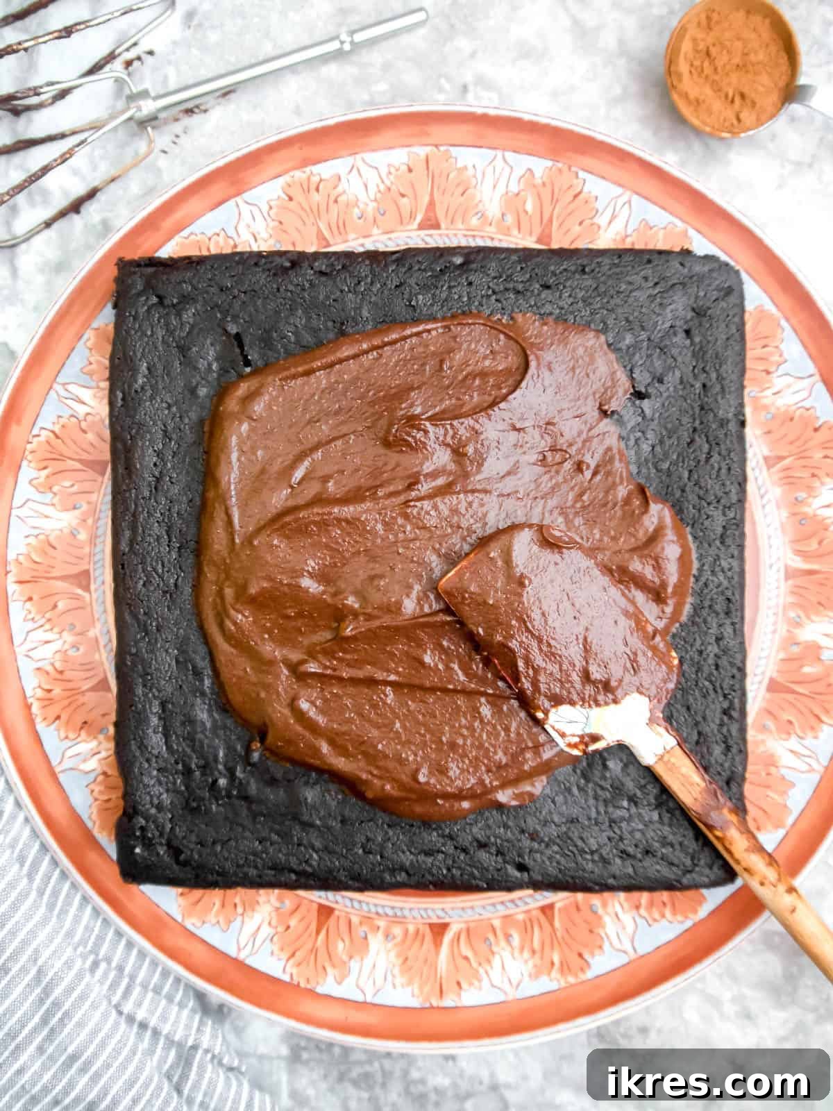 Paleo One Bowl Chocolate Fudge Cake Dairy Free Gluten Free 8 Finished Paleo chocolate cake batter in pan