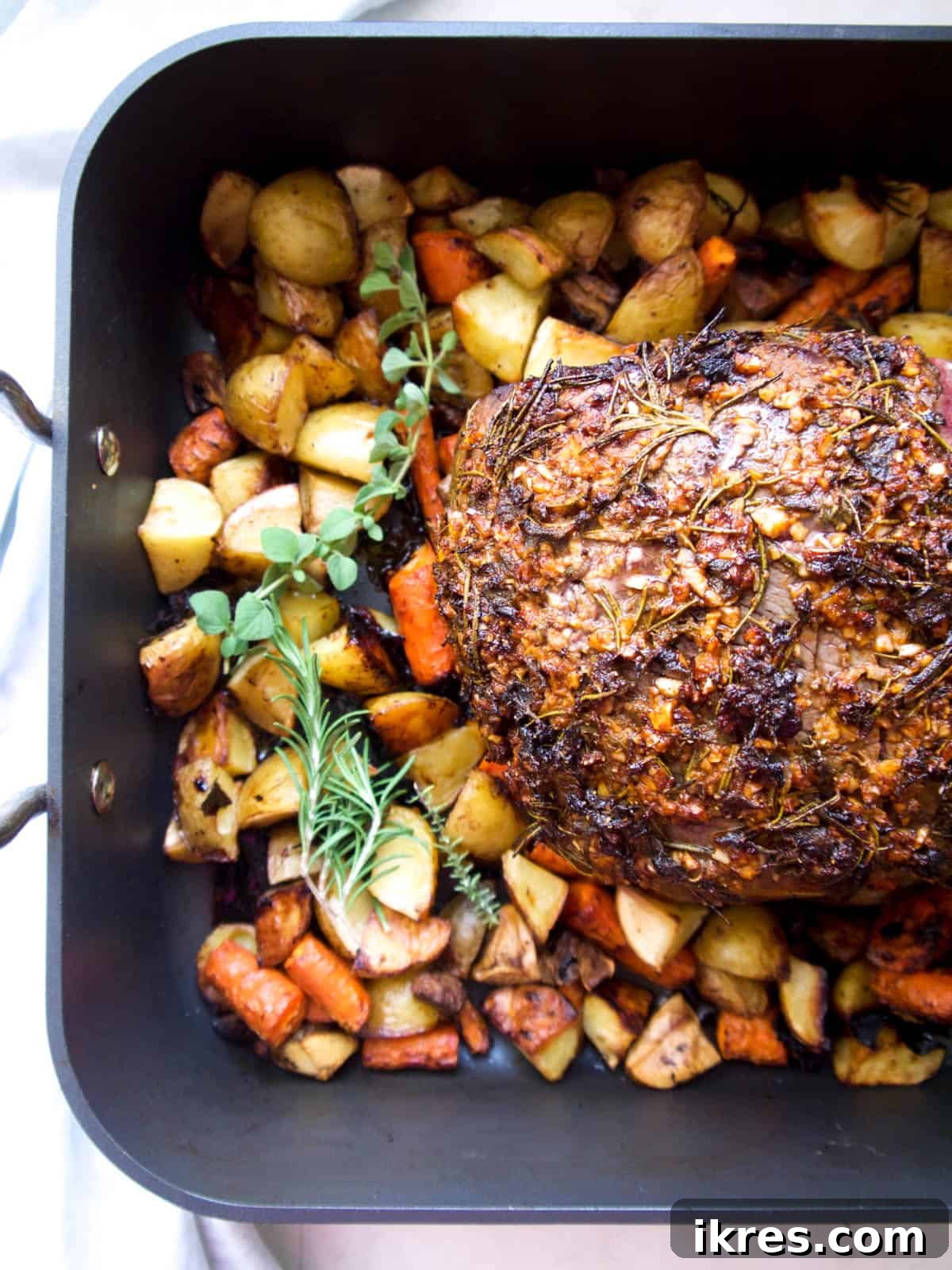 Savory Garlic Herb Shoulder Roast 7 The heart of shoulder clod roast, golden and glistening, fresh out of the oven and perfectly cooked.