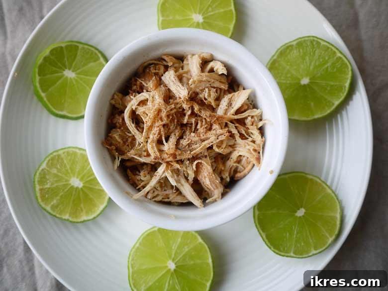 Key Lime Pie Pulled Chicken close-up, ready to be shredded