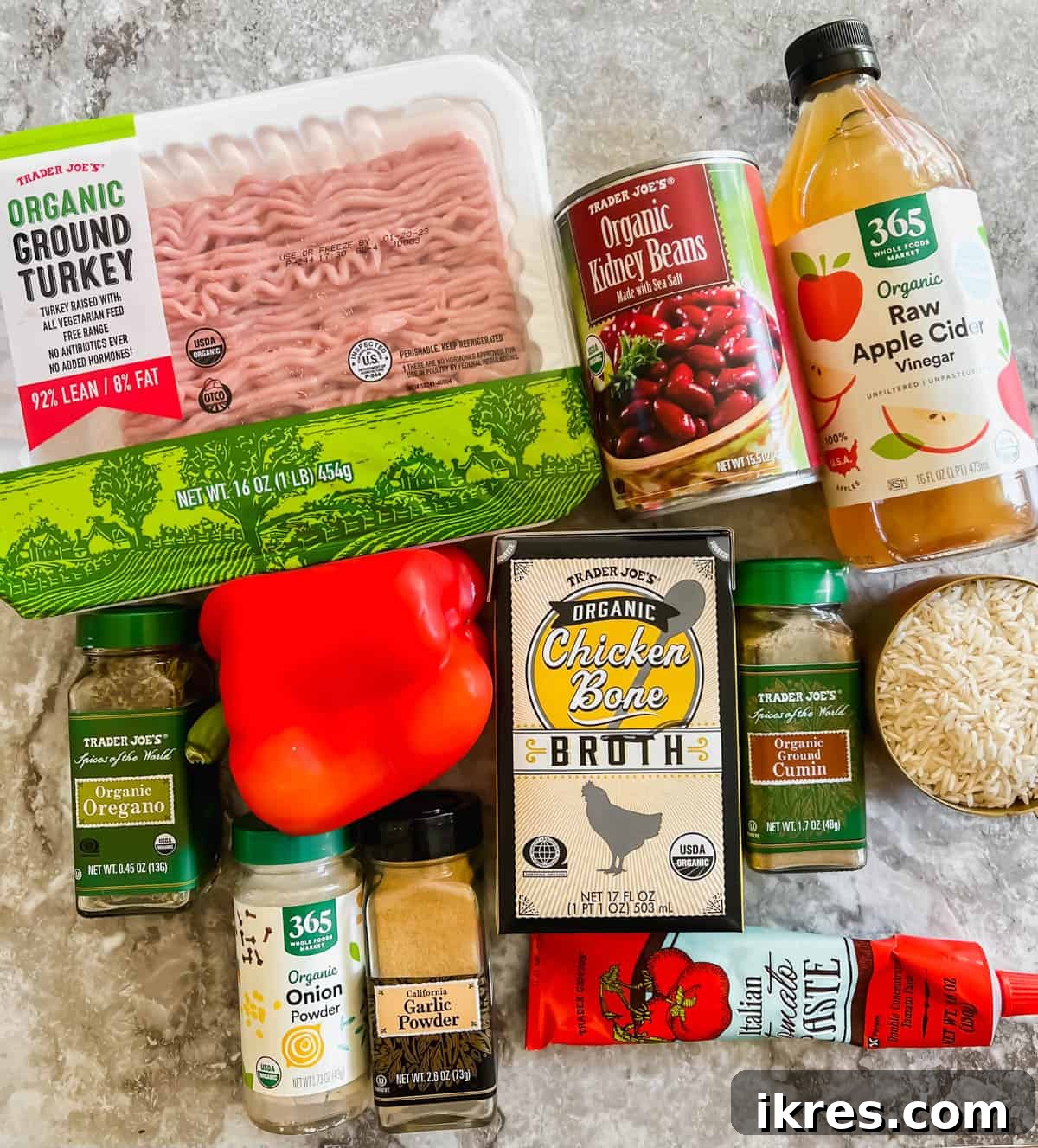 One Pot Wonder Ground Turkey Rice and Beans Gluten Free 3 All the fresh and pantry ingredients laid out for making turkey, rice and beans.