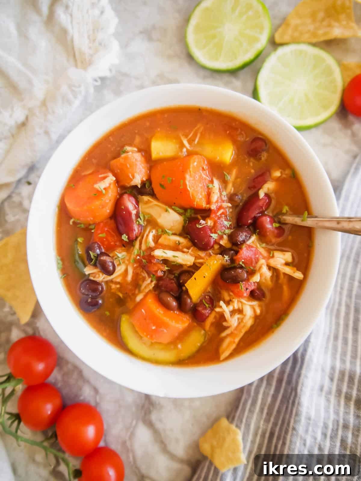 Hearty Slow Cooker Chicken and Veggie Chili 5 Slow Cooker Shredded Chicken and Vegetable Chili | A delicious and healthy bowl of shredded chicken chili, perfectly garnished, highlighting a satisfying and flavorful meal.