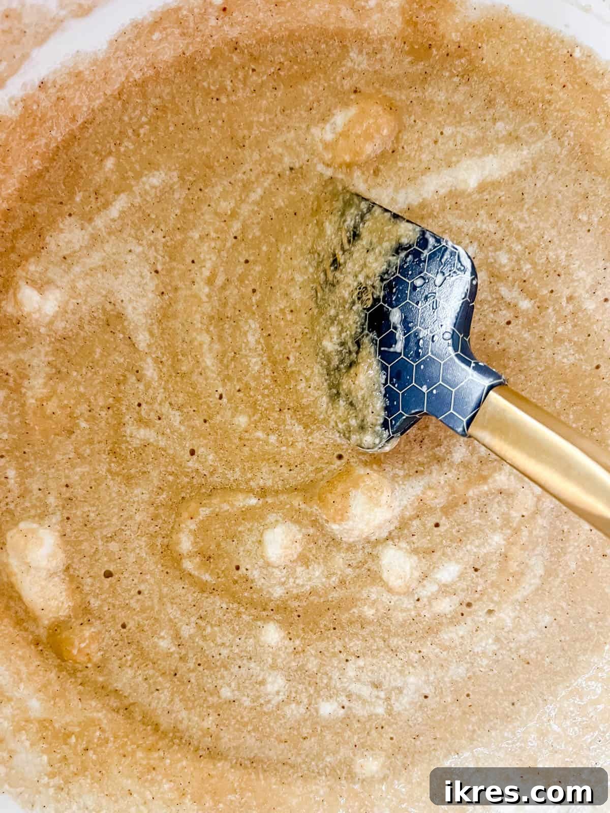 The light and airy waffle batter after the egg whites have been folded in.