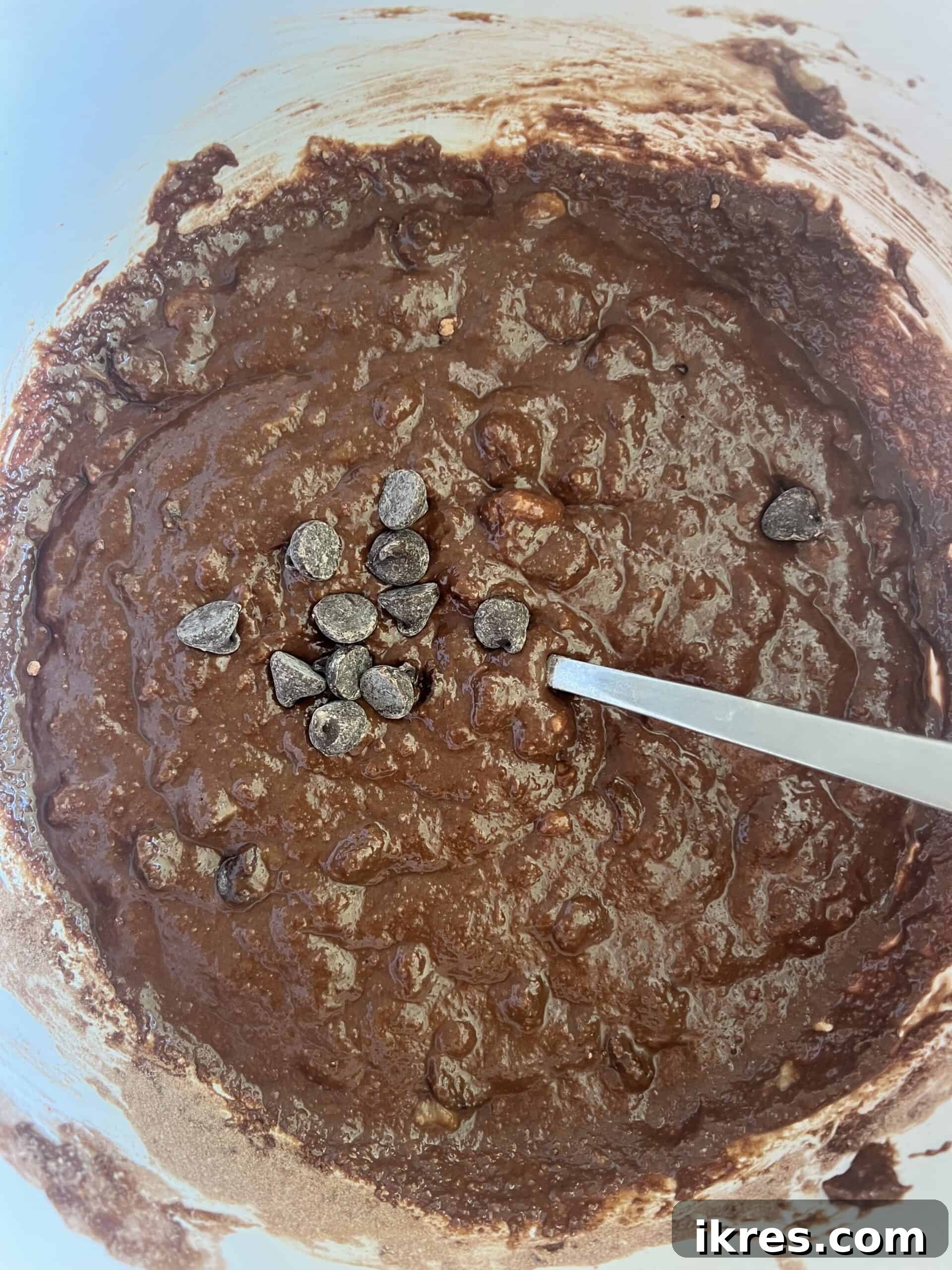 Wholesome Double Chocolate Banana Muffins Paleo Dairy Free Gluten Free 7 Wet and dry ingredients combined in a bowl.