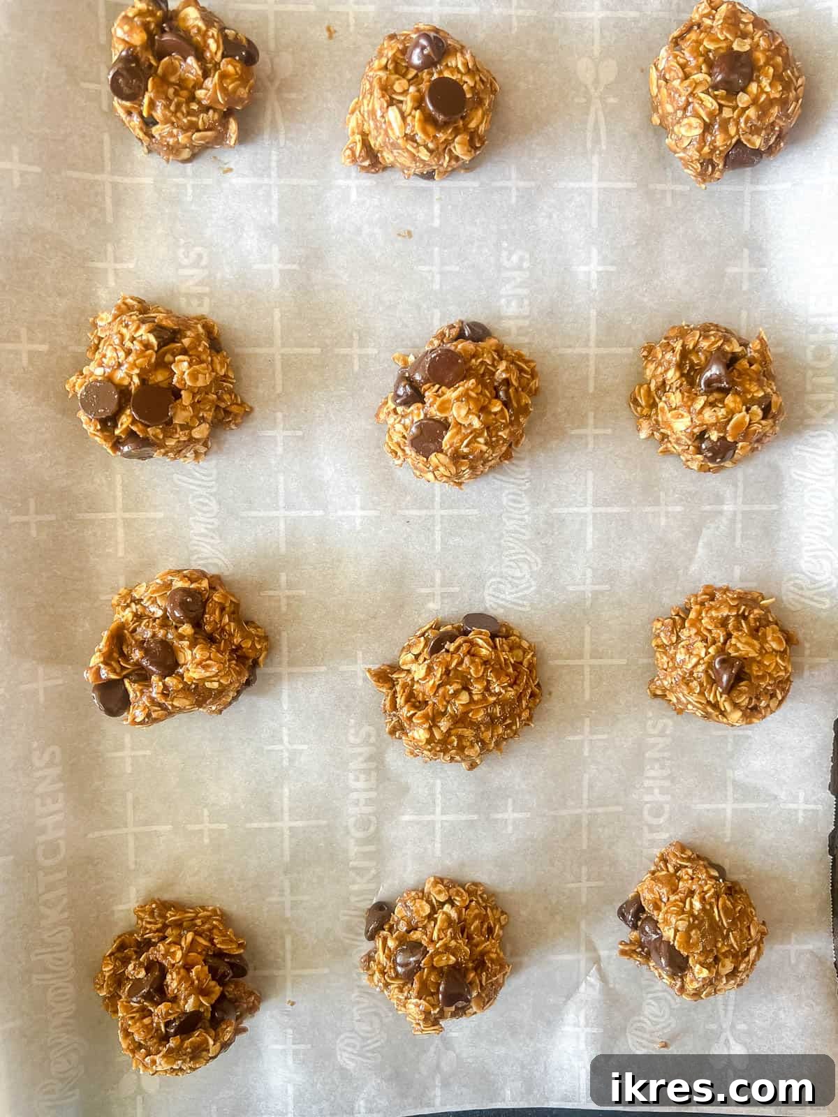 Ultimate Vegan Lactation Treats 8 Cookie dough scooped onto pan before baking.
