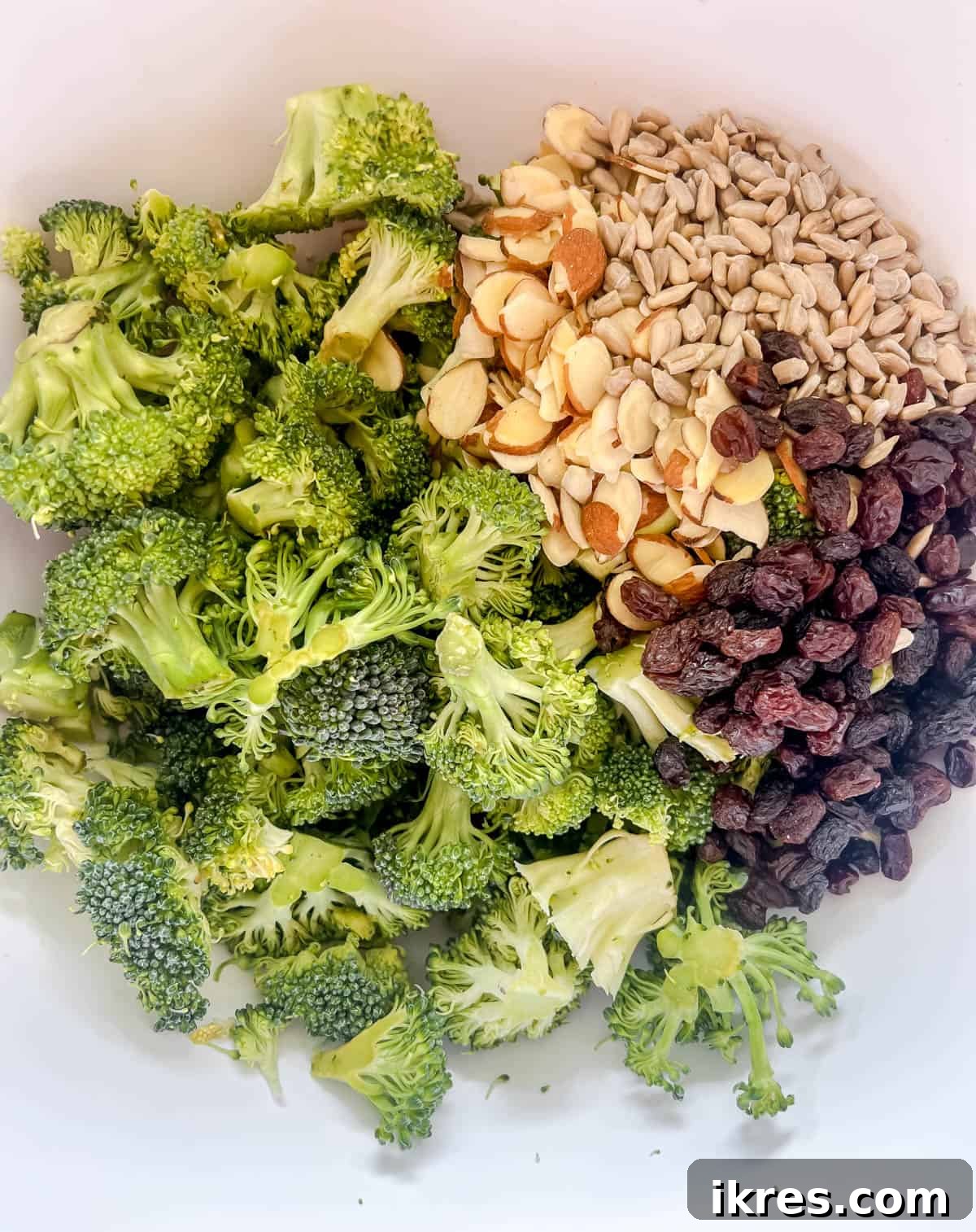 All the salad ingredients in a large bowl, ready for dressing.