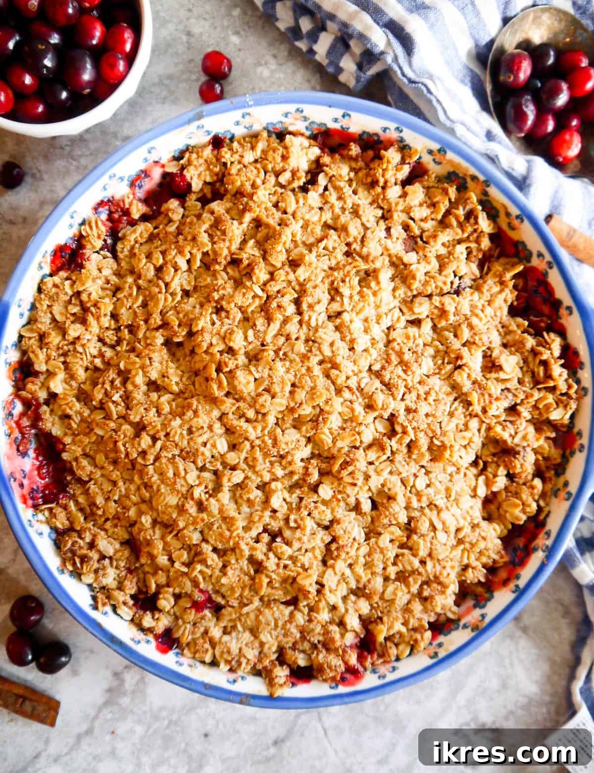 Spiced Pear Cranberry Crisp 8 Freshly baked gluten-free pear crisp, bubbling and golden brown.