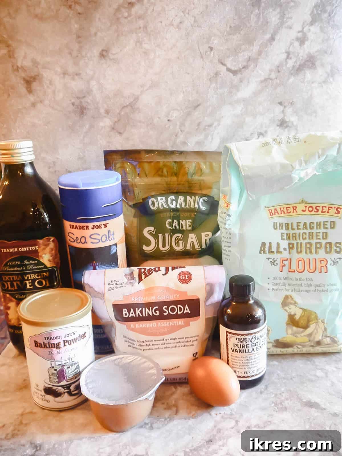 A bowl of dry ingredients, including flour, baking powder, baking soda, and salt, perfectly portioned for baking.