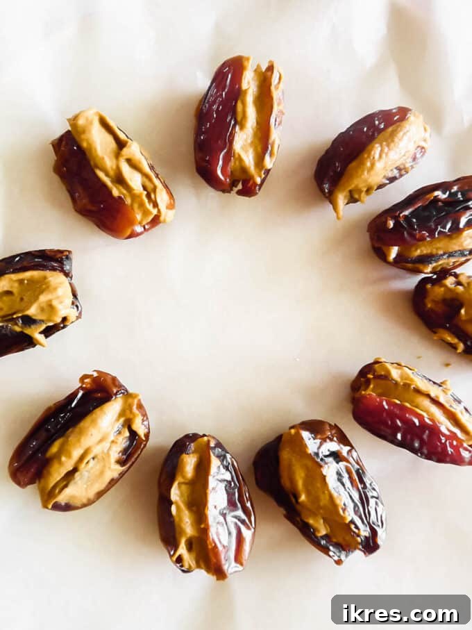 Dates stuffed with the pumpkin sunflower seed butter mixture.