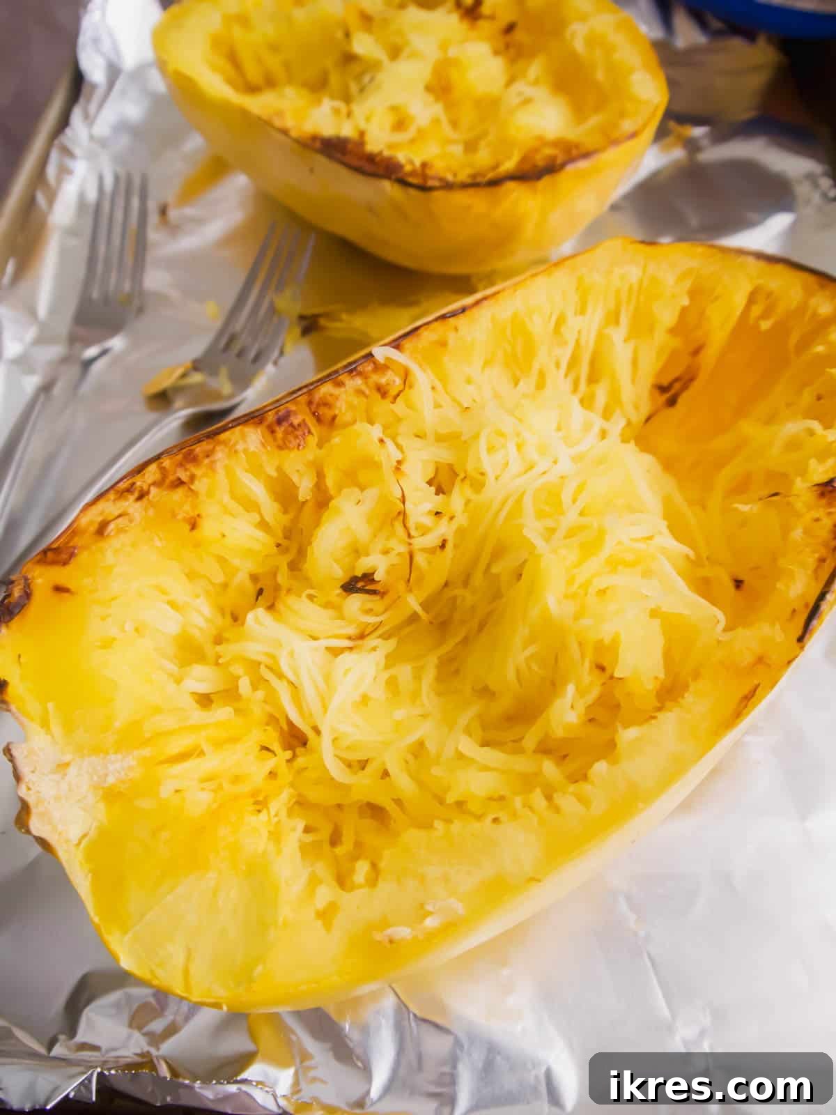 Spaghetti squash baked in the oven.