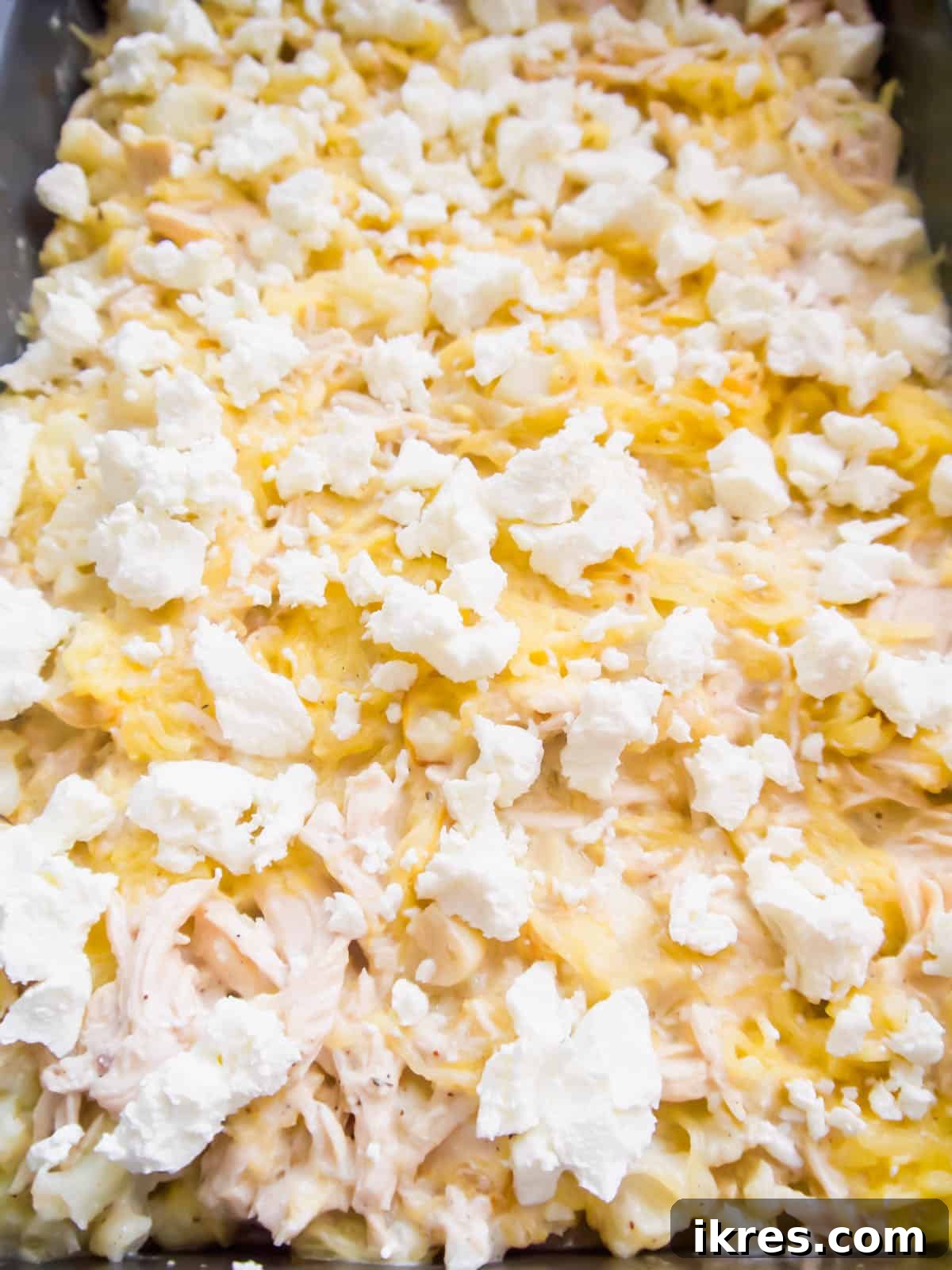 Spaghetti Squash Chicken Casserole before baking.