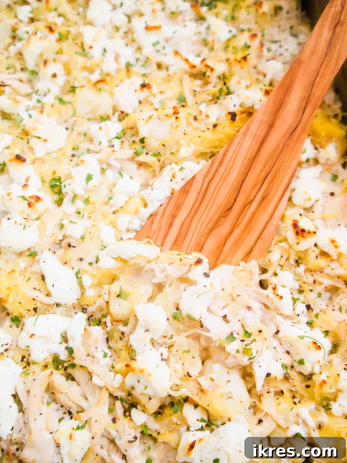 Spaghetti Squash Chicken Casserole after baking.