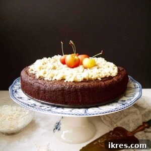 Paleo German Chocolate Cake with creamy caramel coconut topping