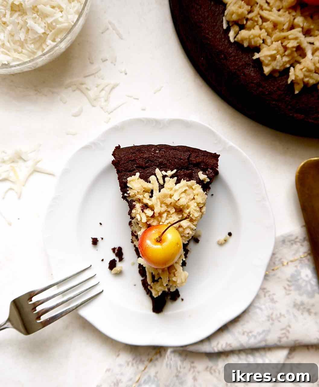 Paleo German Chocolate Cake Gluten and Dairy Free 3 Close-up of the moist Paleo German Chocolate Cake texture
