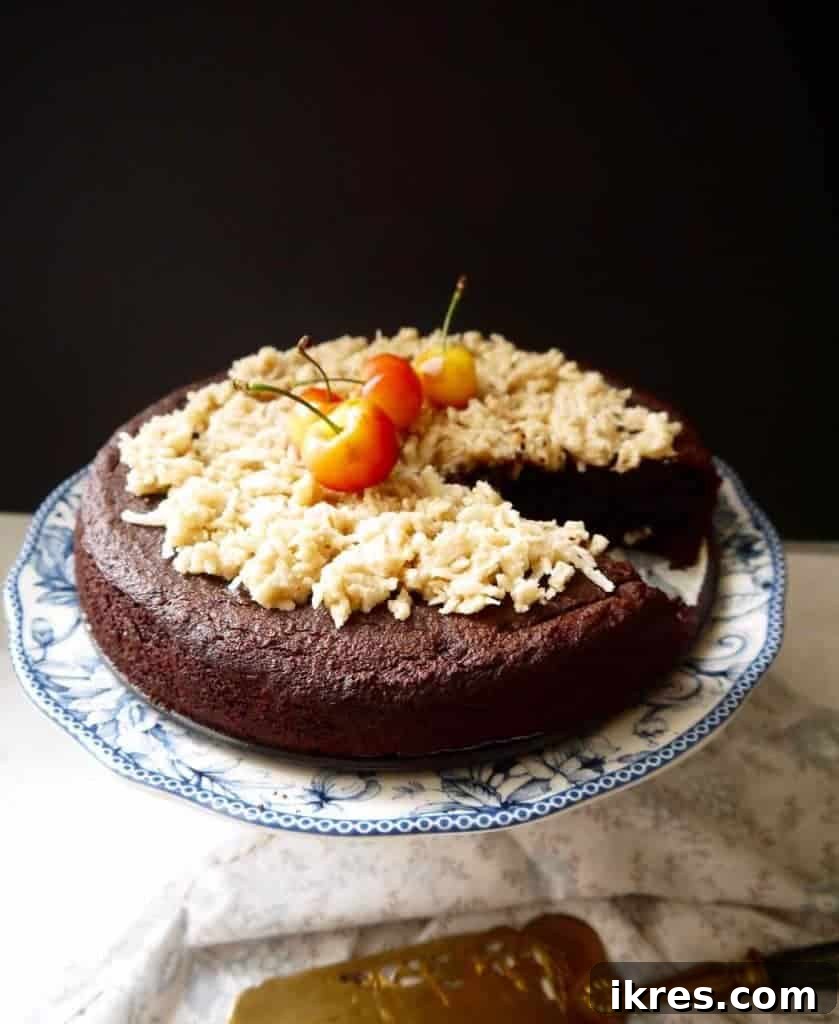 Paleo German Chocolate Cake Gluten and Dairy Free 9 Step 6: Frosting the cake with caramel coconut topping