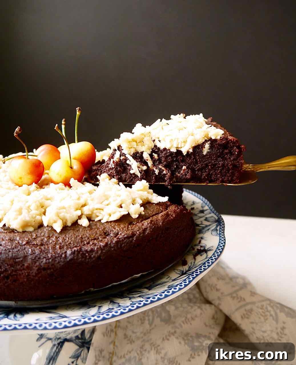 Paleo German Chocolate Cake Gluten and Dairy Free 10 Slice of Paleo German Chocolate Cake with topping