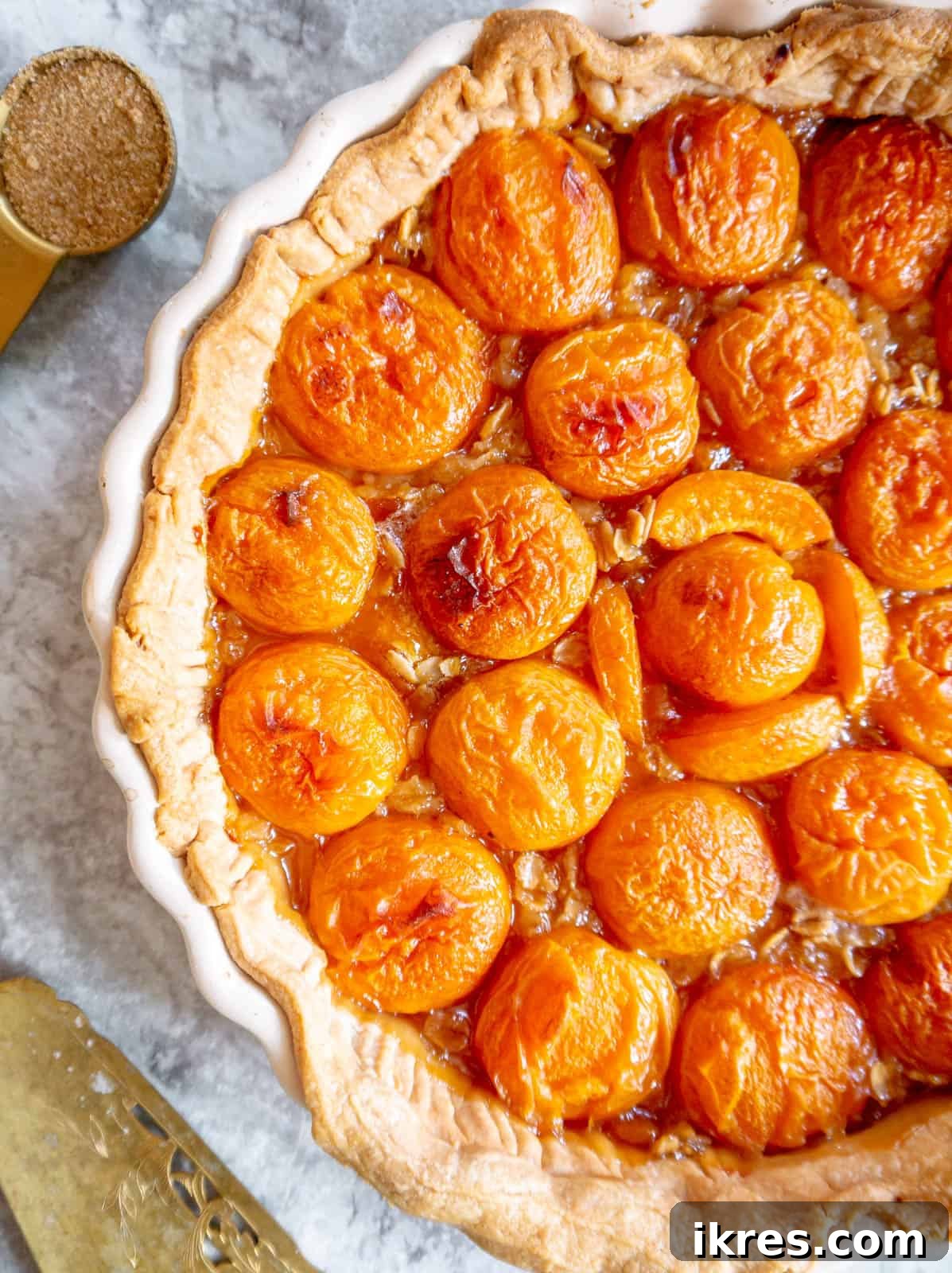 No-Fuss Apricot Tart with Premade Pastry 8 A perfectly baked apricot tart, golden brown and bubbly, cooling in its pan.