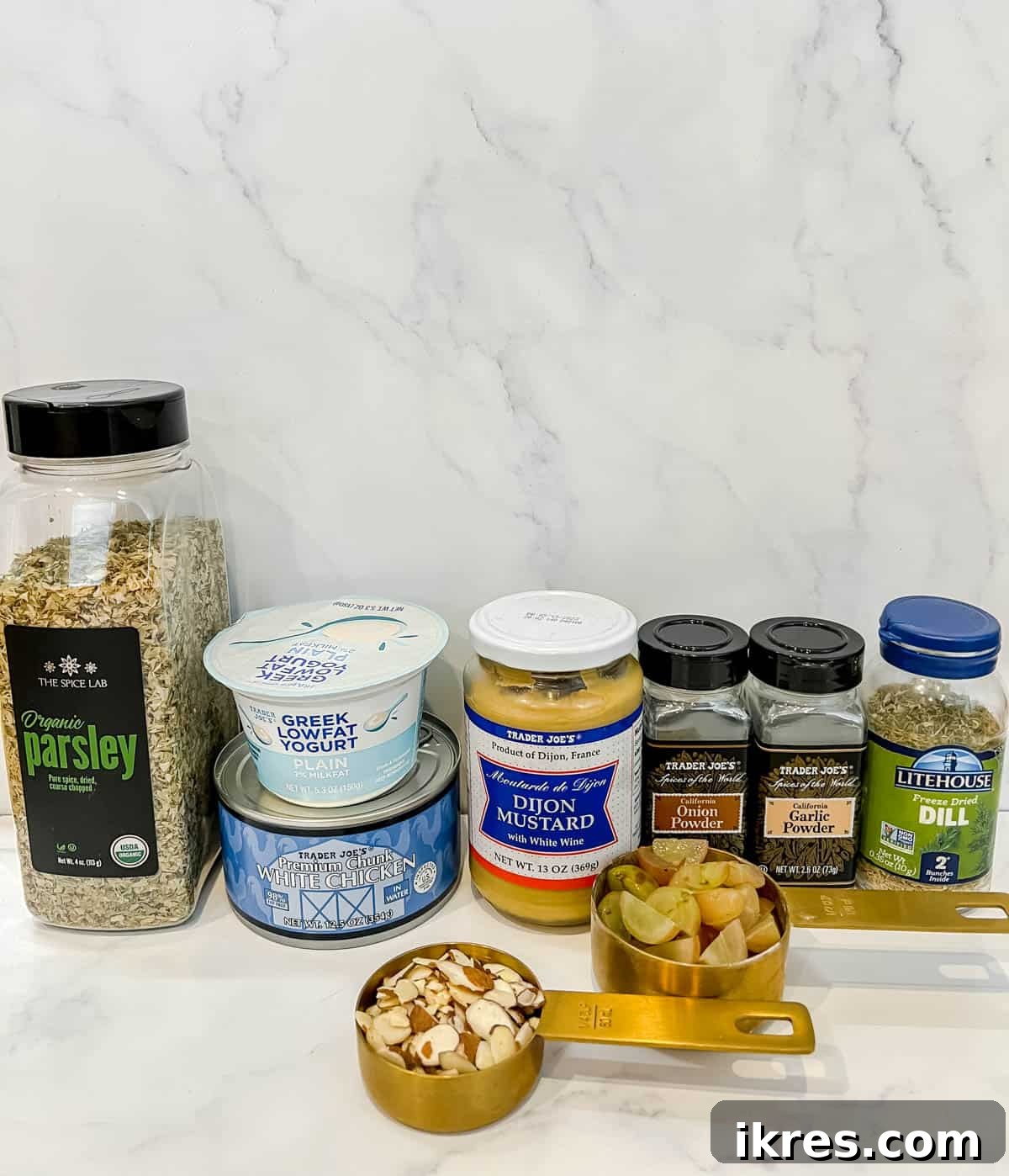 Ingredients needed to make this Greek yogurt chicken salad.