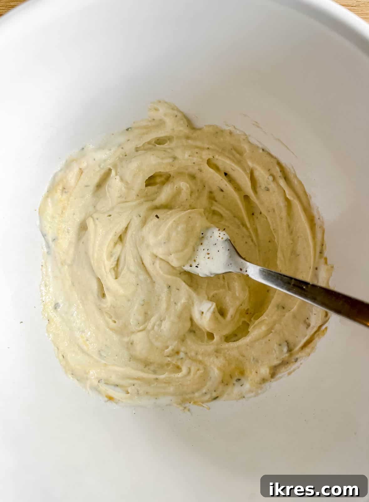 The Greek yogurt sauce mixed in a bowl.