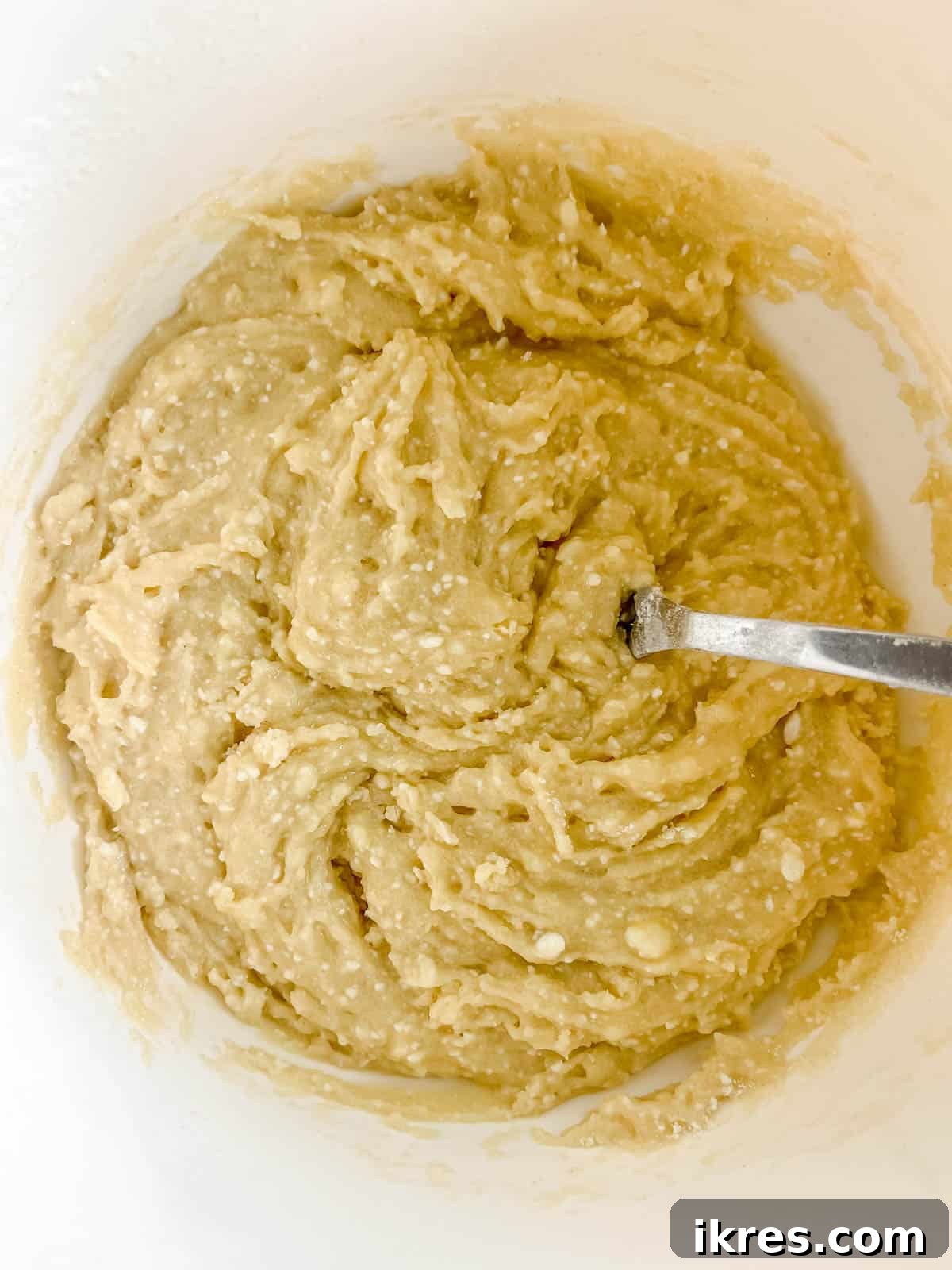 Pillowy Cottage Cookies 10 Cottage cheese cookie dough formed in a bowl after mixing wet and dry ingredients.