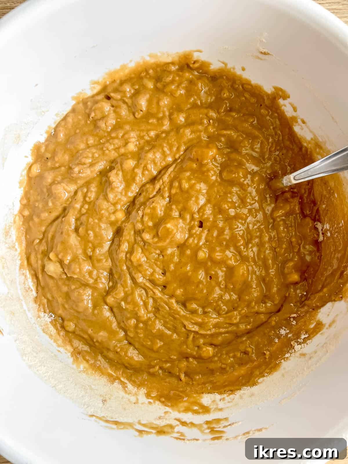 Batter for banana bread using greek yogurt.
