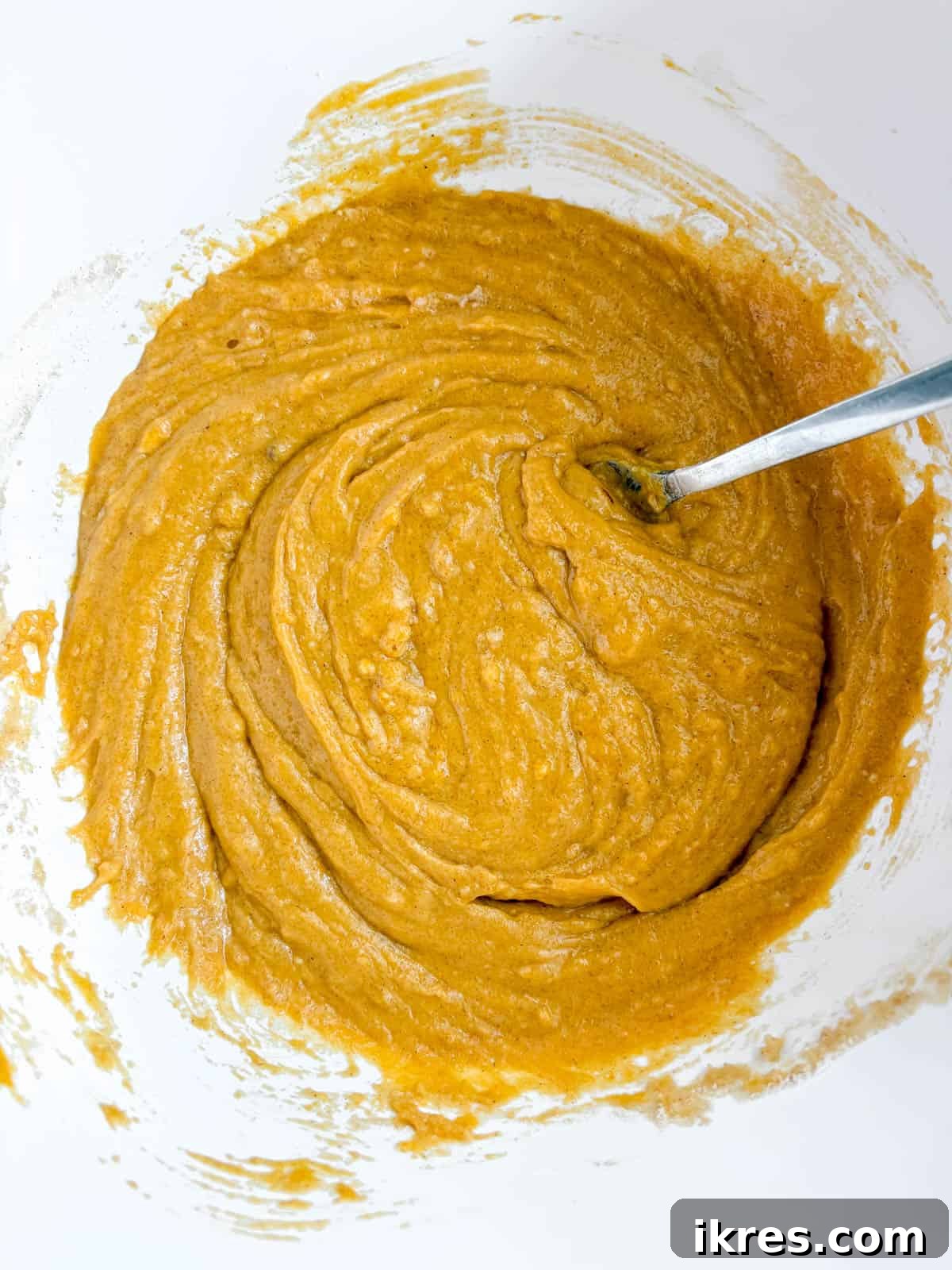 Autumn Spiced Dairy-Free Pumpkin Bread 7 The dairy-free pumpkin batter fully mixed to an even consistency in a single bowl.