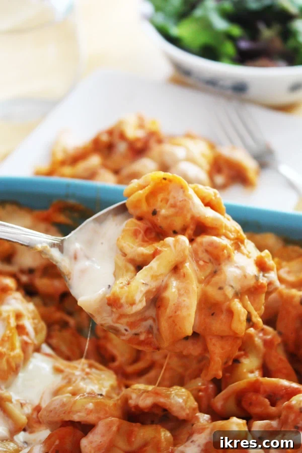 Delicious serving of Easy Cheesy Baked Tortellini ready to enjoy