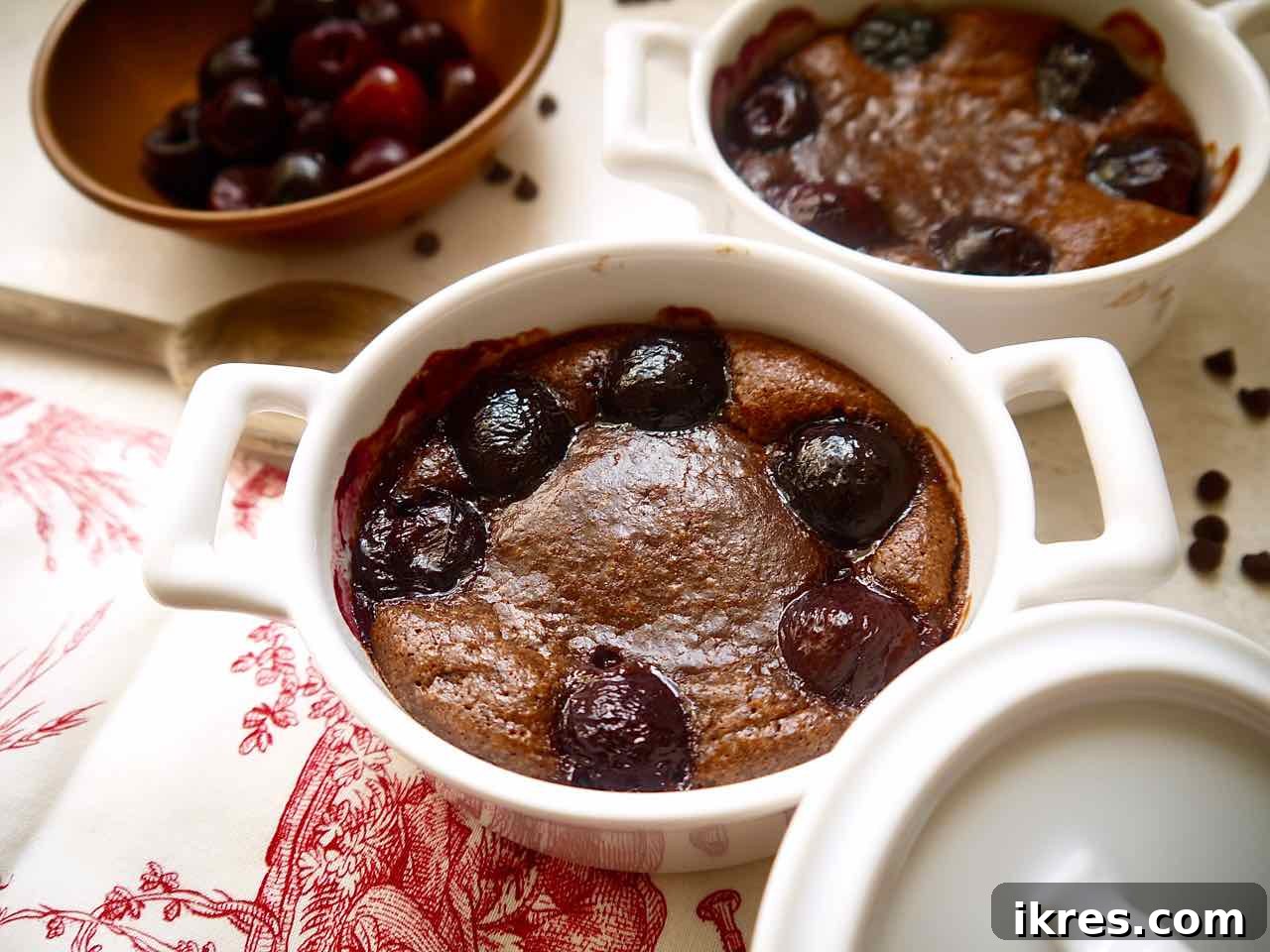 Freshly baked gluten-free chocolate cherry lava cake ready to be served.