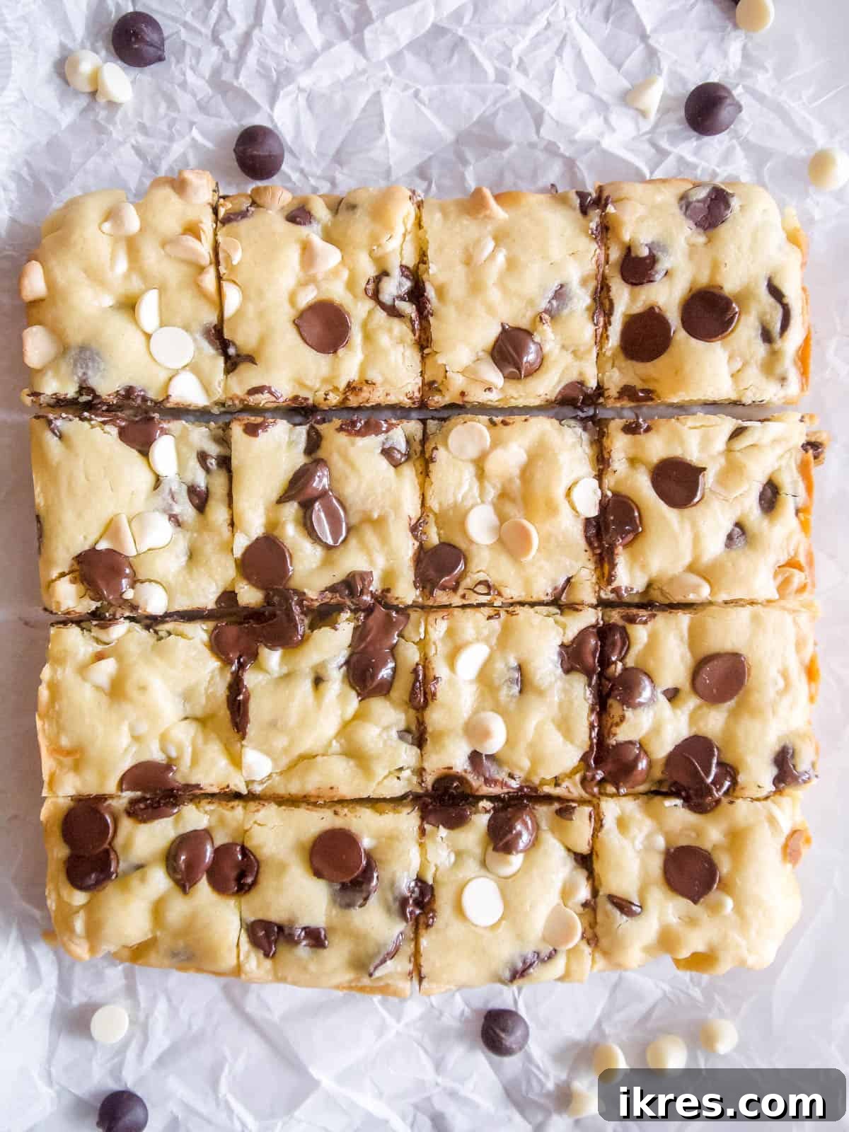 Perfectly sliced White Chocolate Brownies, ready to be enjoyed.