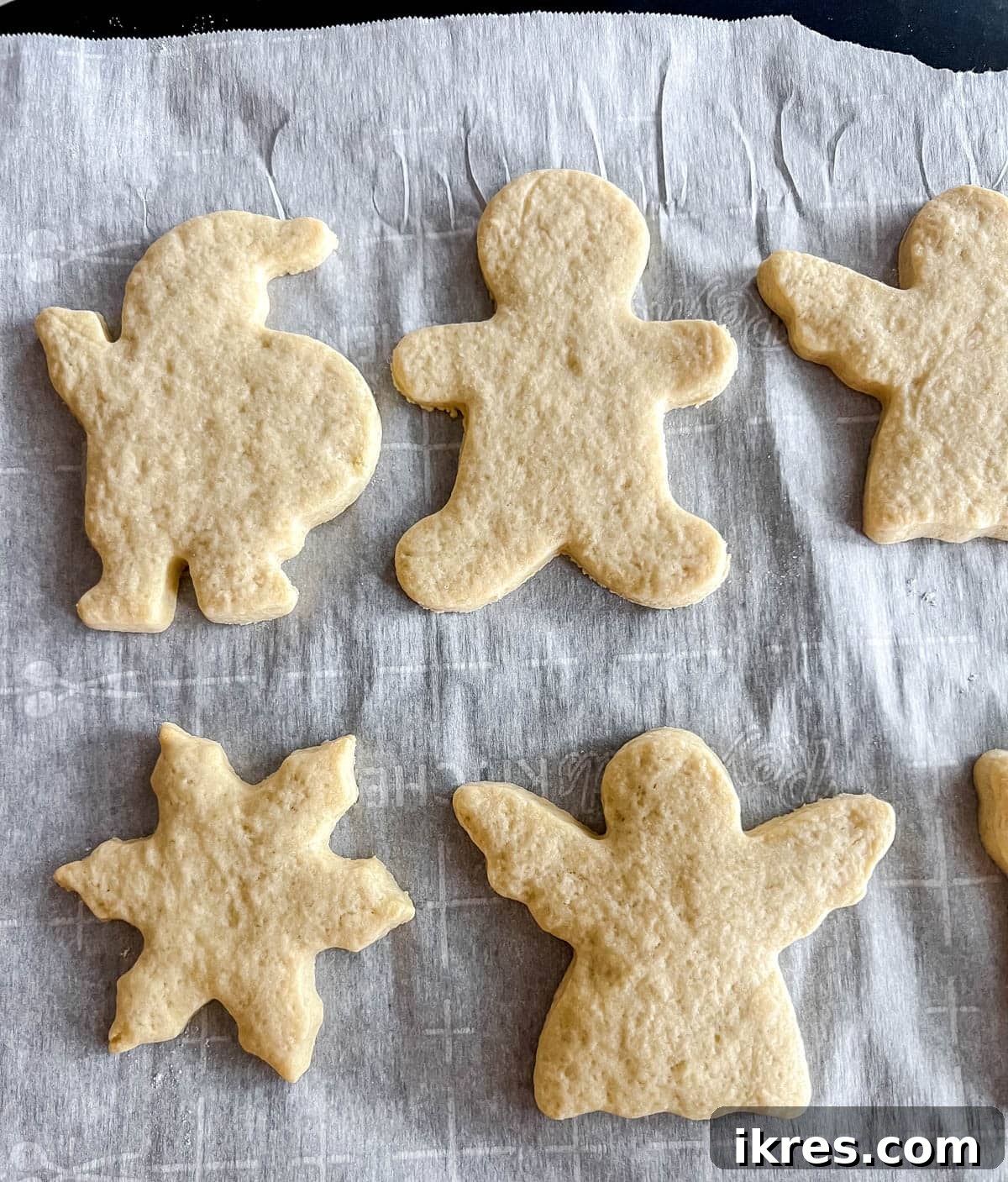 Golden brown sable cut out sugar cookies on a baking sheet after being baked to perfection.