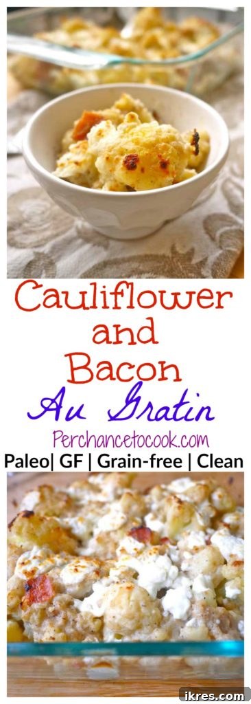 Paleo Gluten Free Cauliflower and Bacon Au Gratin 2 Cauliflower and Bacon Au Gratin (paleo, GF)| Perchance to Cook, www.perchancetocook.com
