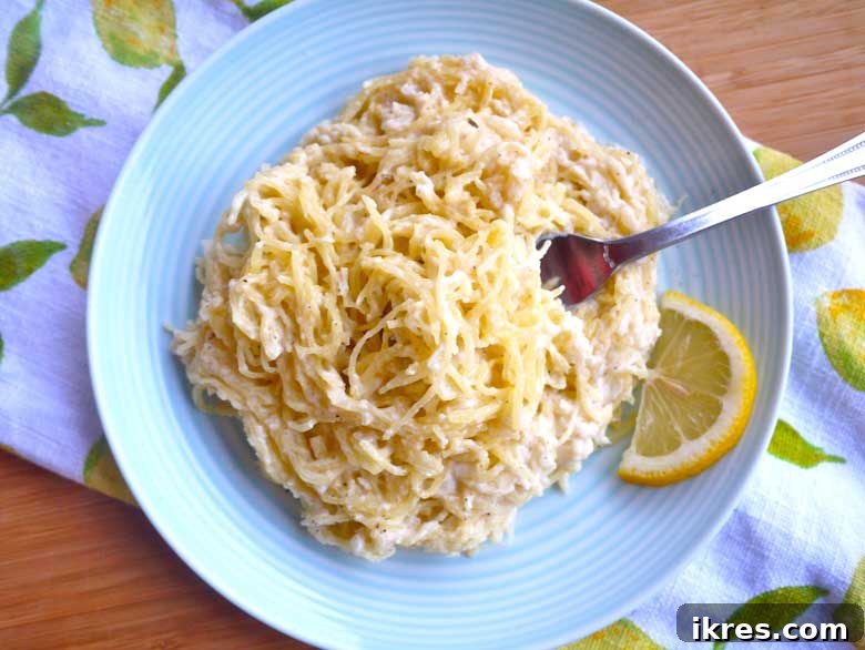 Zesty Paleo Alfredo Spaghetti Squash 3 Homemade Lemon Alfredo Sauce for Spaghetti Squash, a healthy and delicious meal