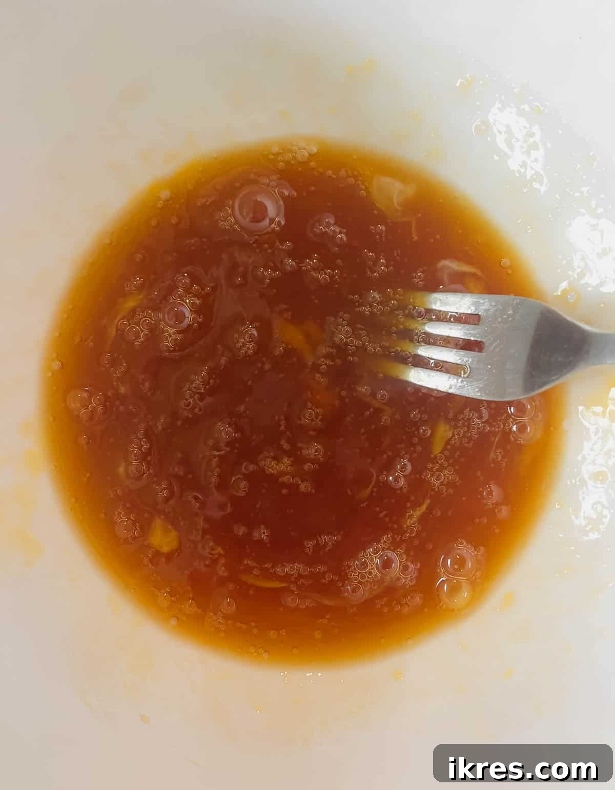 Eggs and maple syrup mixed together.