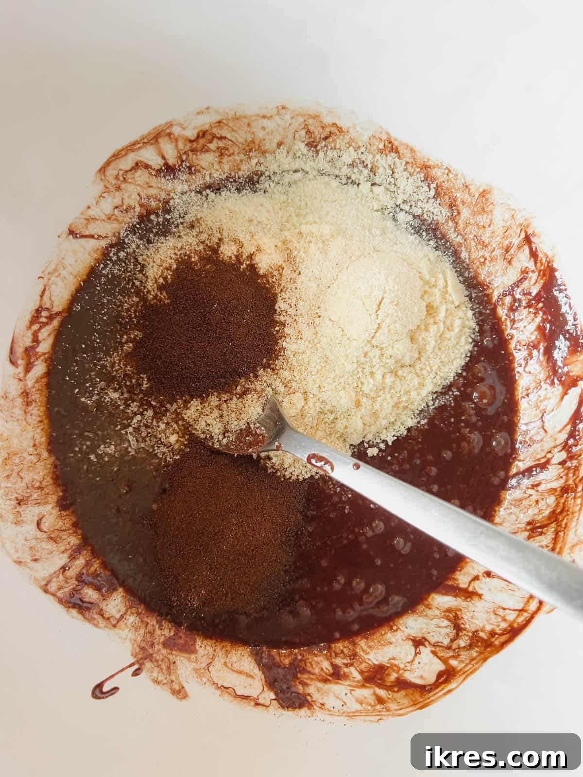 Dry ingredients added to the batter.