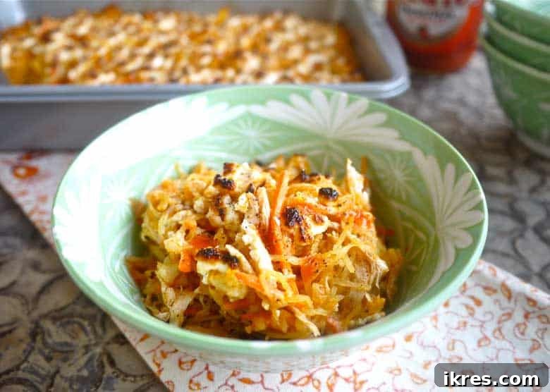 Creamy Buffalo Chicken Spaghetti Squash Casserole (paleo, GF) | Perchance to Cook, www.perchancetocook.com