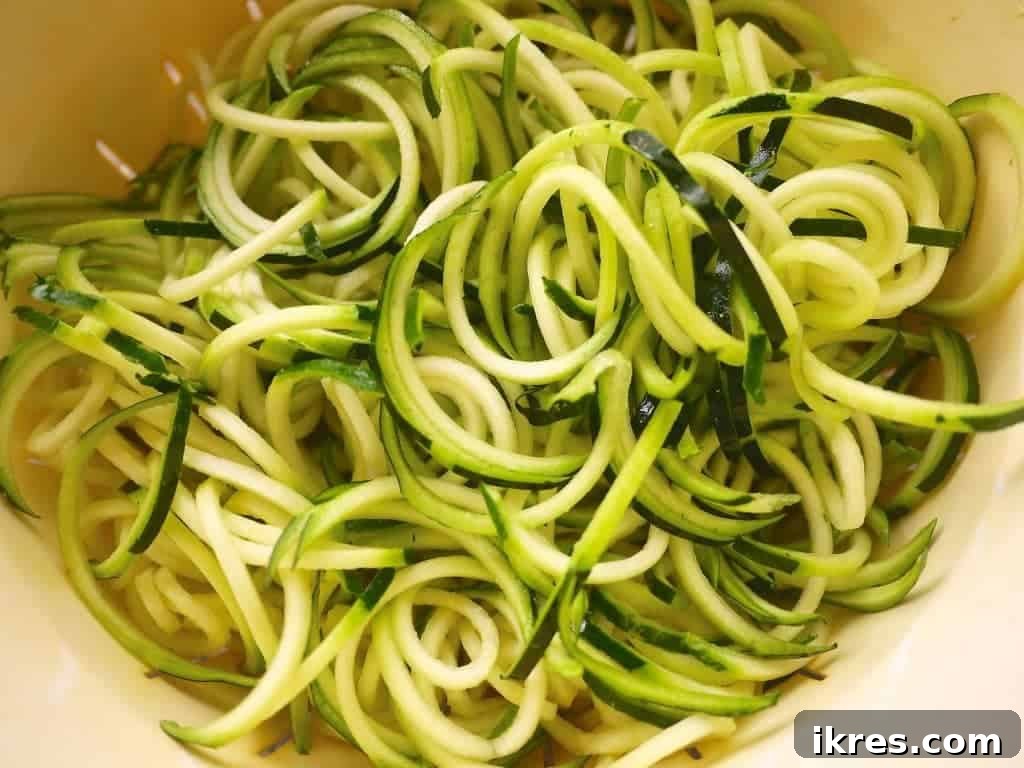 Freshly made zoodles ready for the stir fry.