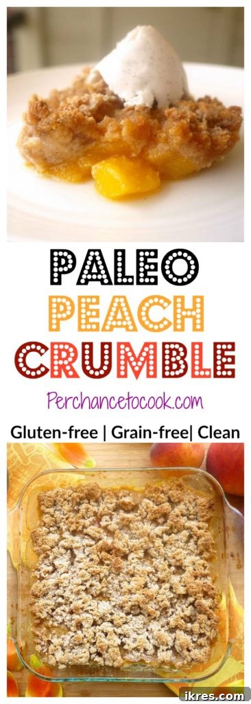 A spoonful of warm Paleo Peach Crumble, showcasing its texture and ready to be eaten.