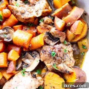 The fully cooked Dutch Oven Maple Peach Chicken Thighs, presented beautifully and ready for serving.
