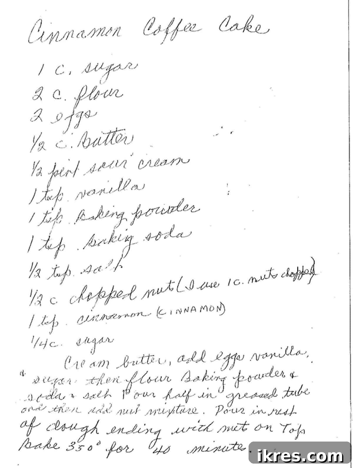 A cherished handwritten recipe card for cinnamon coffee cake, showing the authentic family origin.