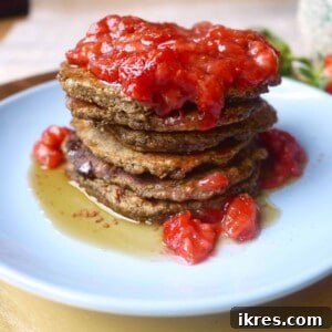 Chia Matcha Pancakes with Strawberry Maple Coulis (paleo, GF)| Perchance to Cook, www.perchancetocook.com