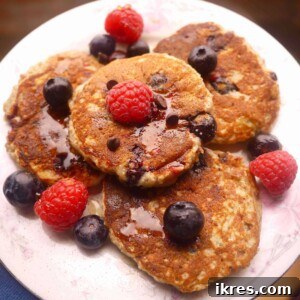 Raspberry, Blueberry, and Chocolate Chip Paleo Pancakes - gluten-free and delicious