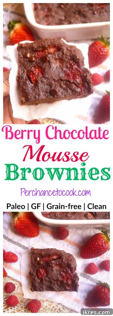 Berry Chocolate Mousse Brownies (paleo, GF)- low calorie, sweetener-free, Paleo brownies | Perchance to Cook, www.perchancetocook.com