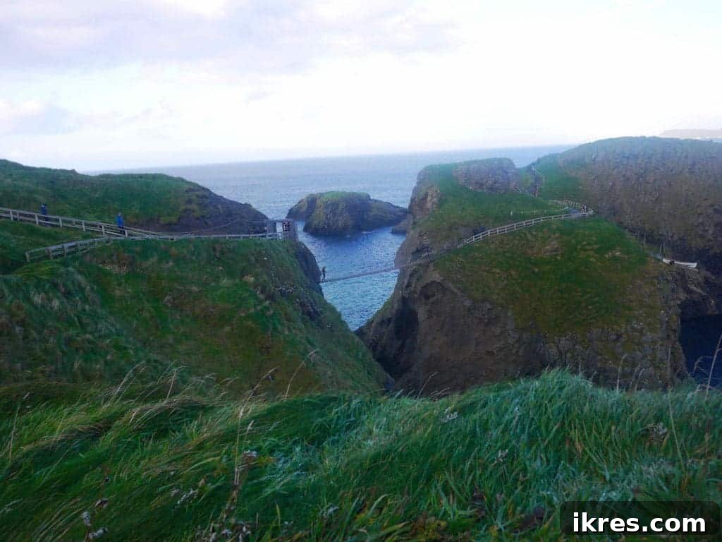 The iconic Carrick-a-Rede Rope Bridge spanning between cliffs on the Antrim Coast. Photo by Perchance to Cook.
