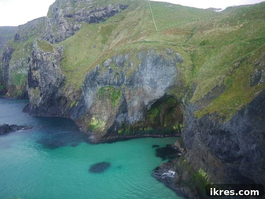 Breathtaking views from Carrick-a-Rede Rope Bridge, showing the clear blue waters below. Photo by Perchance to Cook.