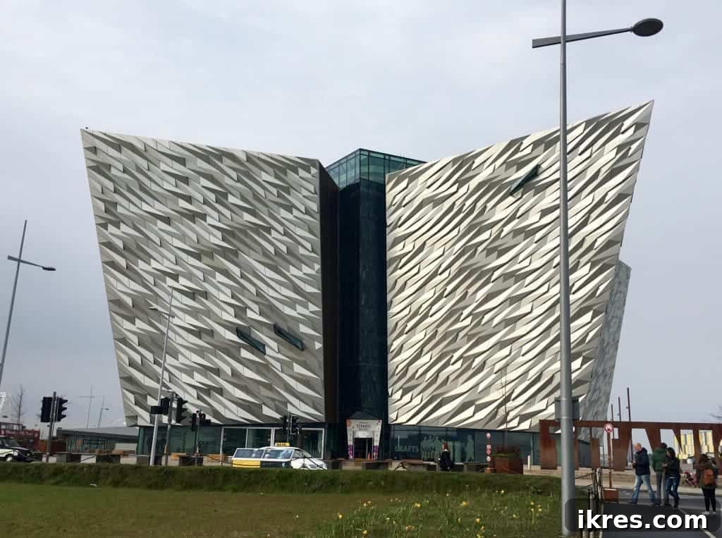 The iconic, iceberg-shaped architecture of the Titanic Belfast museum.