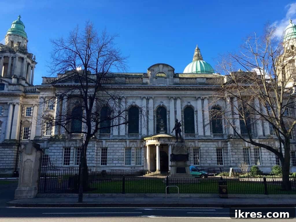 The impressive facade of Belfast City Hall, a landmark of civic pride and architectural grandeur.